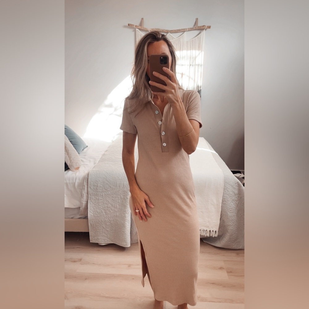 H&M Tan Ribbed Midi Dress